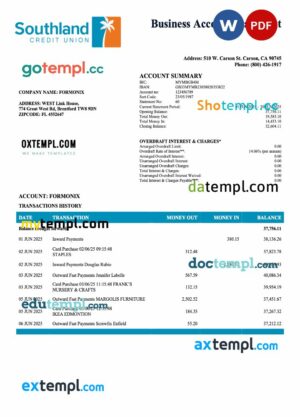 USA California Southland Credit Union enterprise statement Word and PDF format