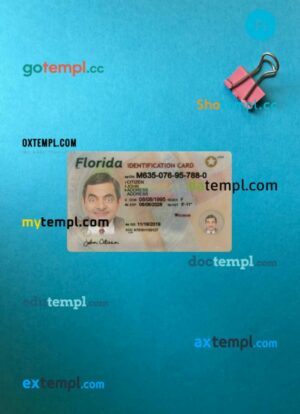 USA Florida ID card editable PSD files, scan look and photo-realistic look, 2 in 1