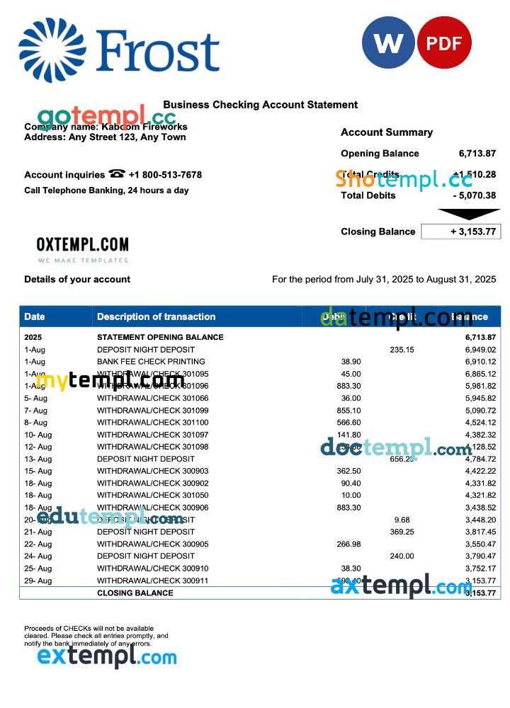 USA Frost enterprise statement Word and PDF format