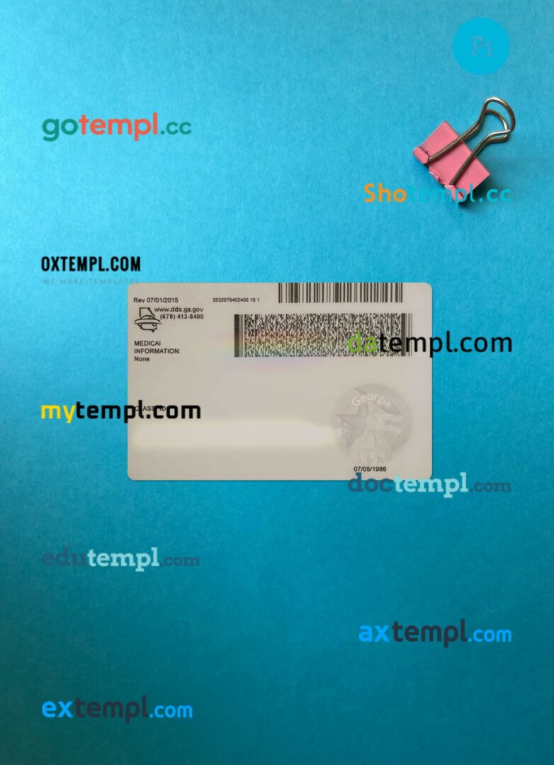 USA Georgia ID card editable PSD files, scan look and photo-realistic look, 2 in 1, 2018-present - Image 2