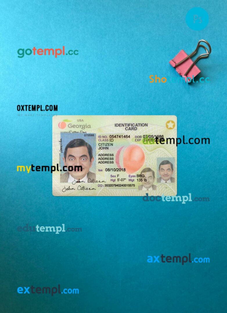 USA Georgia ID card editable PSD files, scan look and photo-realistic look, 2 in 1, 2018-present