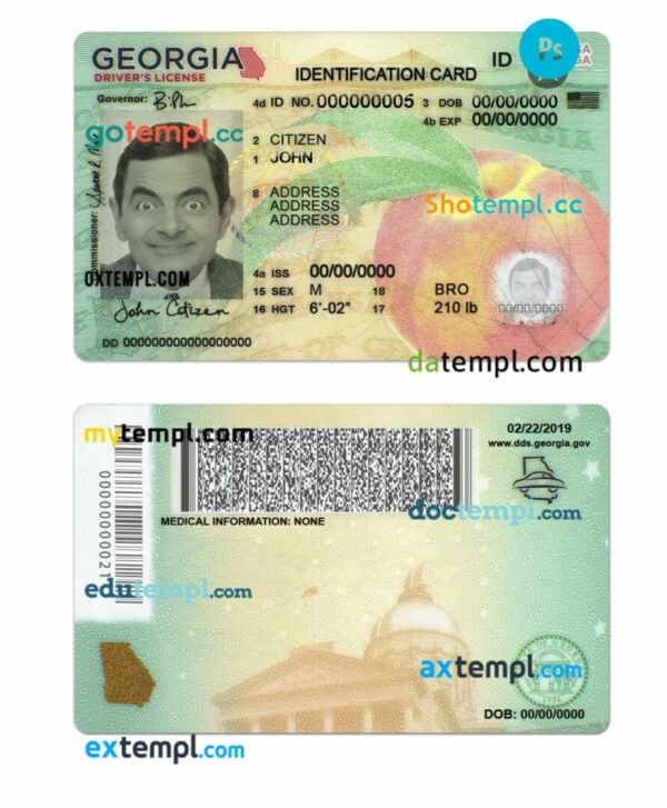 USA Georgia ID card PSD template, version 2 – Mytempl