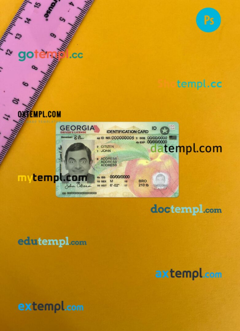USA Georgia ID card editable PSD files, scan look and photo-realistic look, 2 in 1, version 2