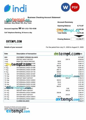 USA Indi corporate statement Word and PDF template