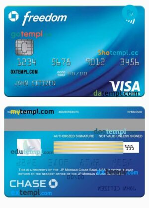 USA JP Morgan Chase Bank freedom visa signature card template in PSD format