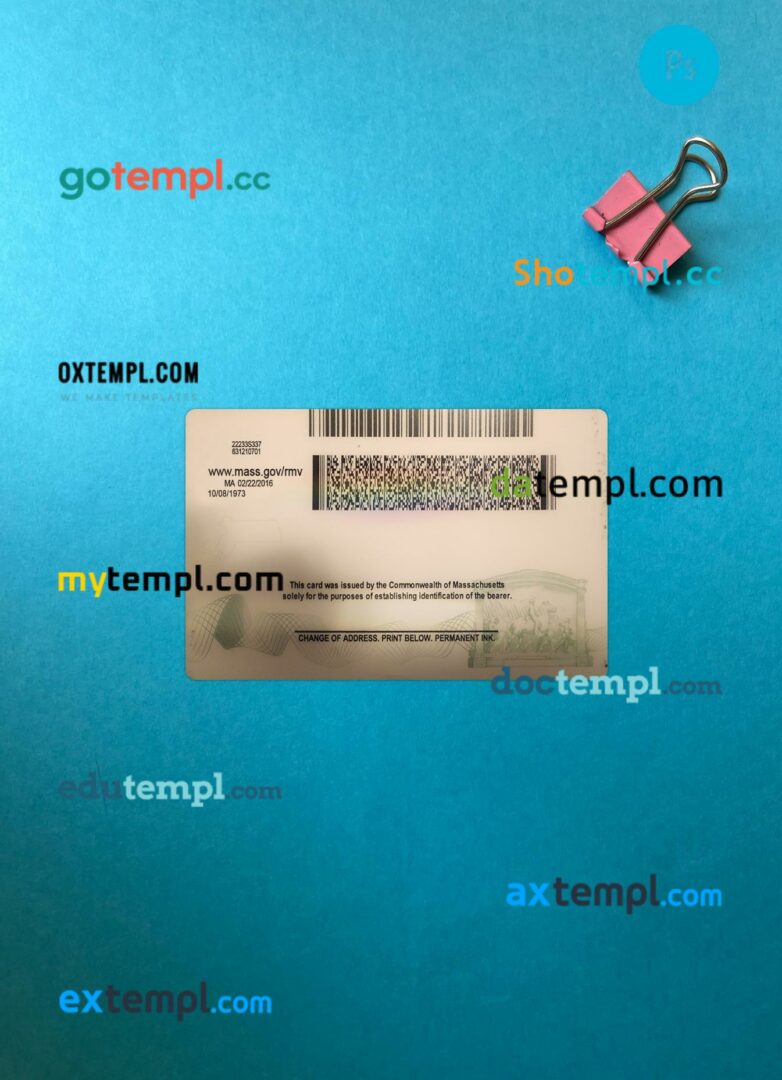 USA Massachusetts ID card editable PSD files, scan look and photo-realistic look, 2 in 1 - Image 2