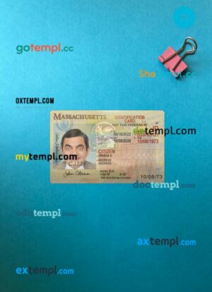 USA Massachusetts ID card editable PSD files, scan look and photo-realistic look, 2 in 1