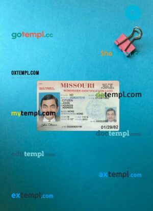 USA Missouri ID card editable PSD files, scan look and photo-realistic look, 2 in 1