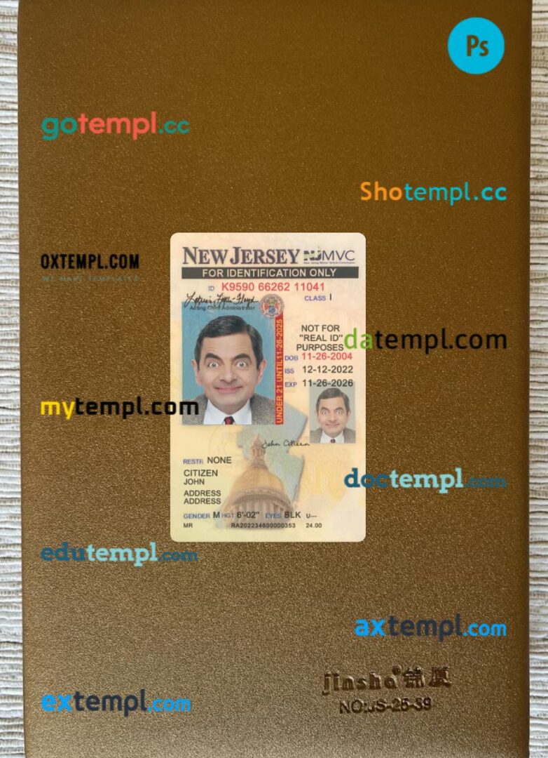 USA New Jersey under 21 ID card editable PSD files, scan look and photo-realistic look, 2 in 1
