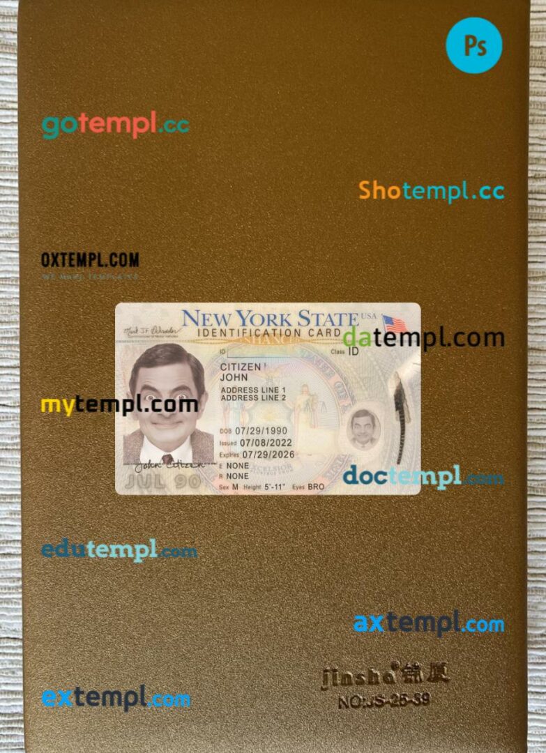 USA New York ID card editable PSD files, scan look and photo-realistic look, 2 in 1, 2022-present