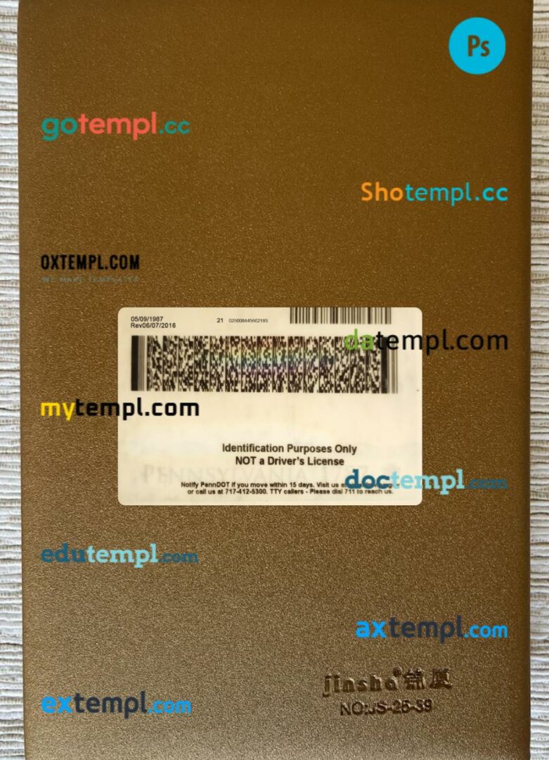 USA Pennsylvania ID card editable PSD files, scan look and photo-realistic look, 2 in 1 - Image 2