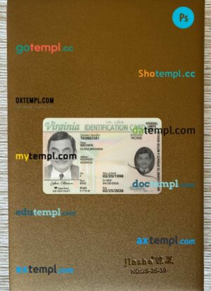 USA Virginia ID card editable PSD files, scan look and photo-realistic look, 2 in 1
