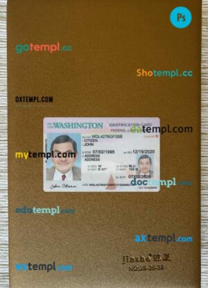 USA Washington ID card editable PSD files, scan look and photo-realistic look, 2 in 1, 2020-present
