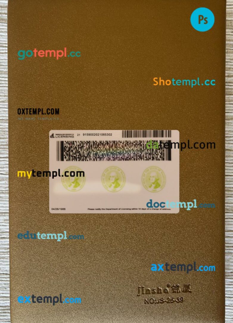 USA Washington ID card editable PSD files, scan look and photo-realistic look, 2 in 1 2022-present - Image 2