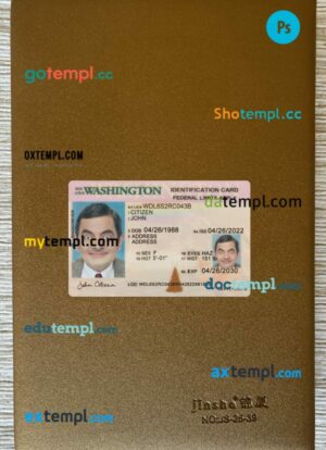 USA Washington ID card editable PSD files, scan look and photo-realistic look, 2 in 1 2022-present
