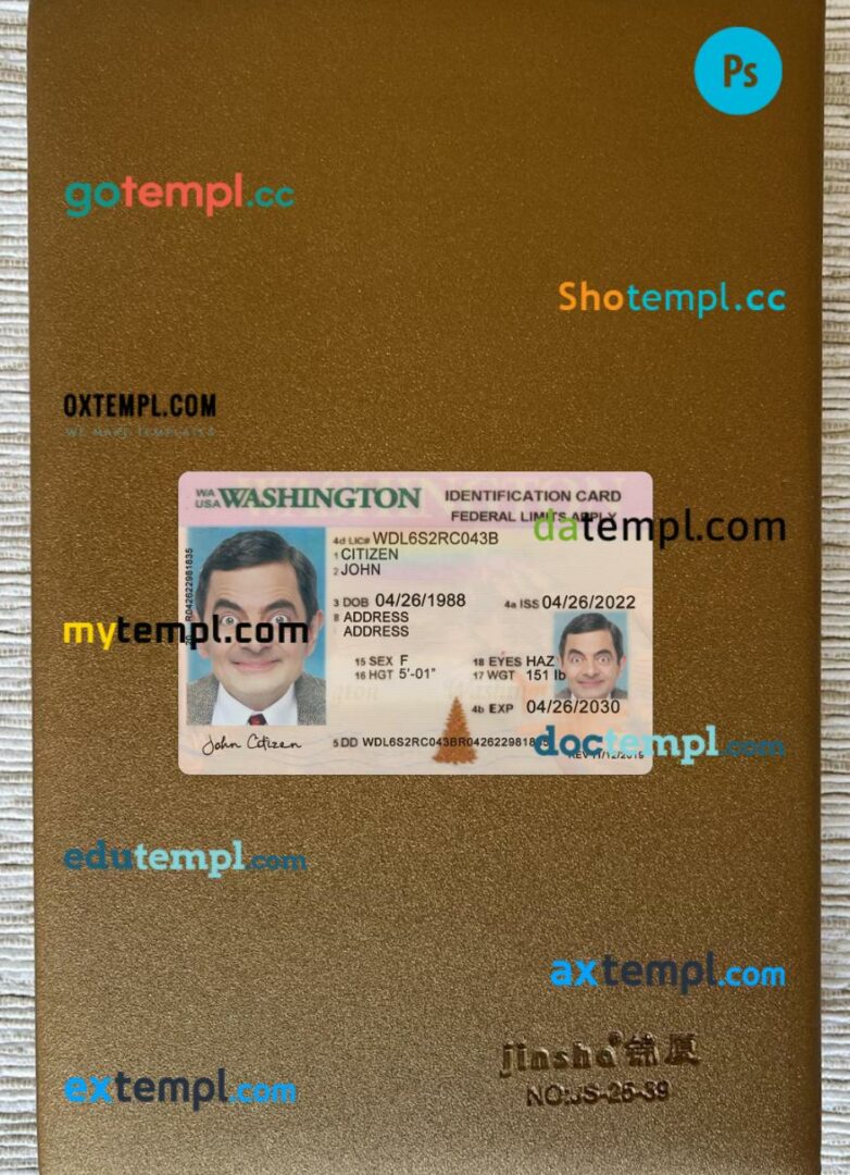 USA Washington ID card editable PSD files, scan look and photo-realistic look, 2 in 1 2022-present