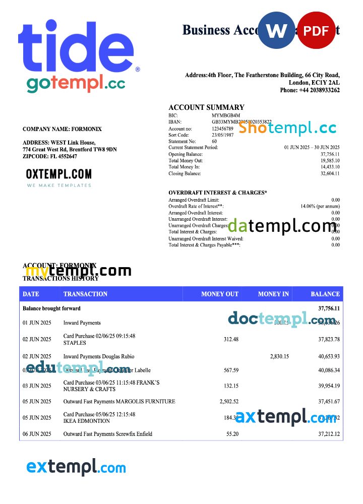 United Kingdom Tide enterprise statement Word and PDF template