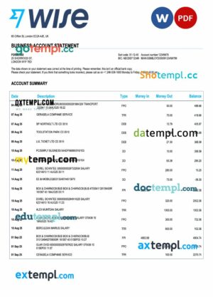 United Kingdom Wise enterprise statement Word and PDF template