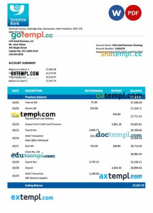 United Kingdom Yorkshire firm account statement Word and PDF template