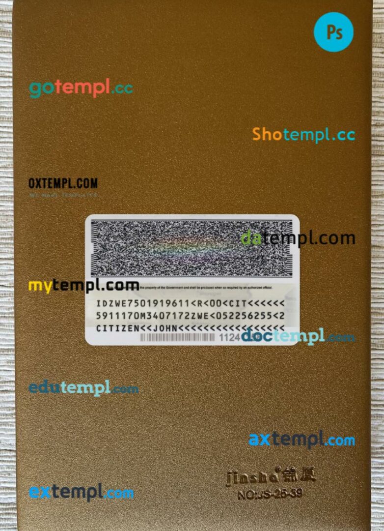 Zimbabwe national registration ID card editable PSD files, scan look and photo-realistic look, 2 in 1 - Image 2