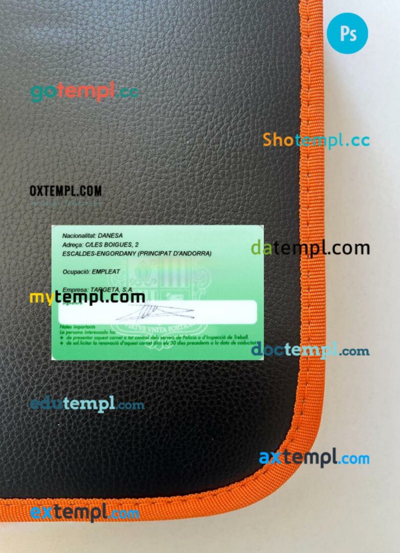 Andorra residence permit card editable PSD files, scan look and photo-realistic look, 2 in 1 - Image 2