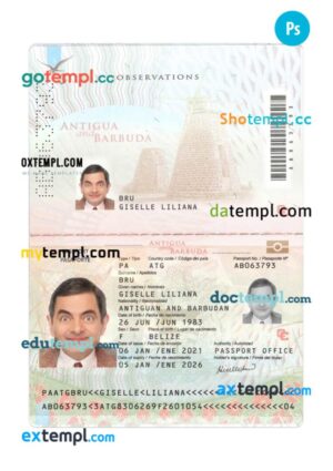 Antigua and Barbuda passport PSD template, 2021-present