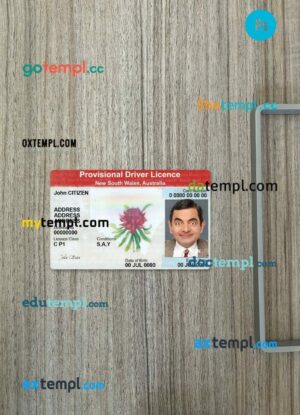 Australia New South Wales provisional driving license PSD files, scan look and photographed image, 2 in 1