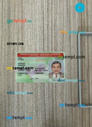 Australia Victoria state probationary driving license PSD files, scan look and photographed image, 2 in 1