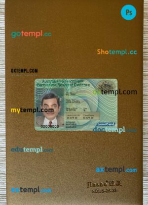 Australia permanent residence card editable PSD files, scan look and photo-realistic look, 2 in 1