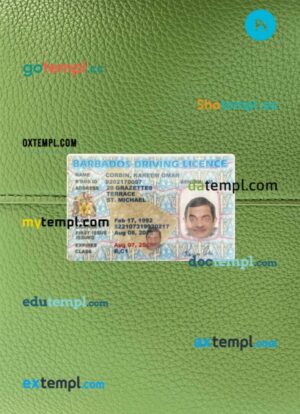 Barbados driving license PSD files, scan look and photographed image, 2 in 1