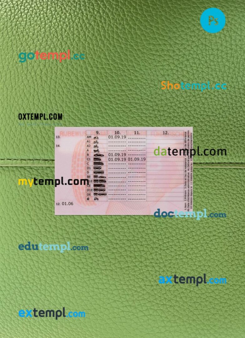 Belgium driving license PSD files, scan look and photographed image, 2 in 1, 2019-present - Image 2