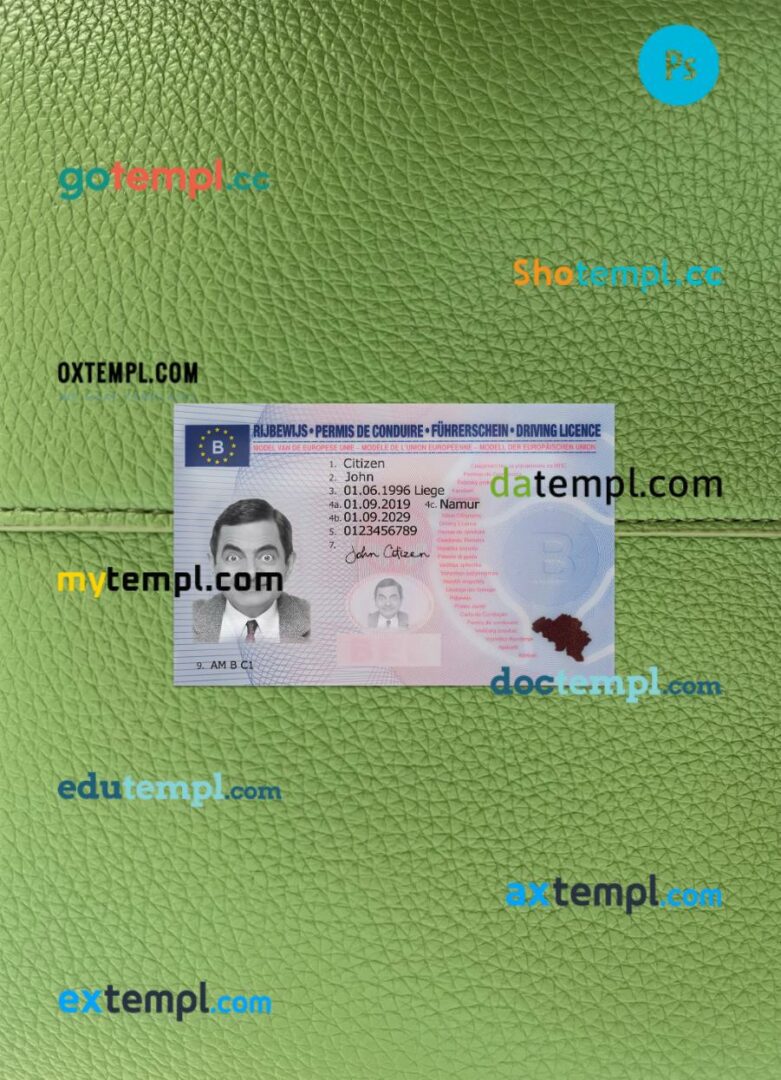 Belgium driving license PSD files, scan look and photographed image, 2 in 1, 2019-present