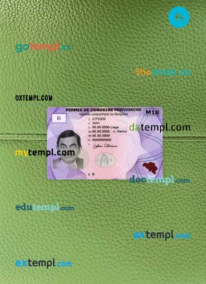 Belgium provisional driving license PSD files, scan look and photographed image, 2 in 1