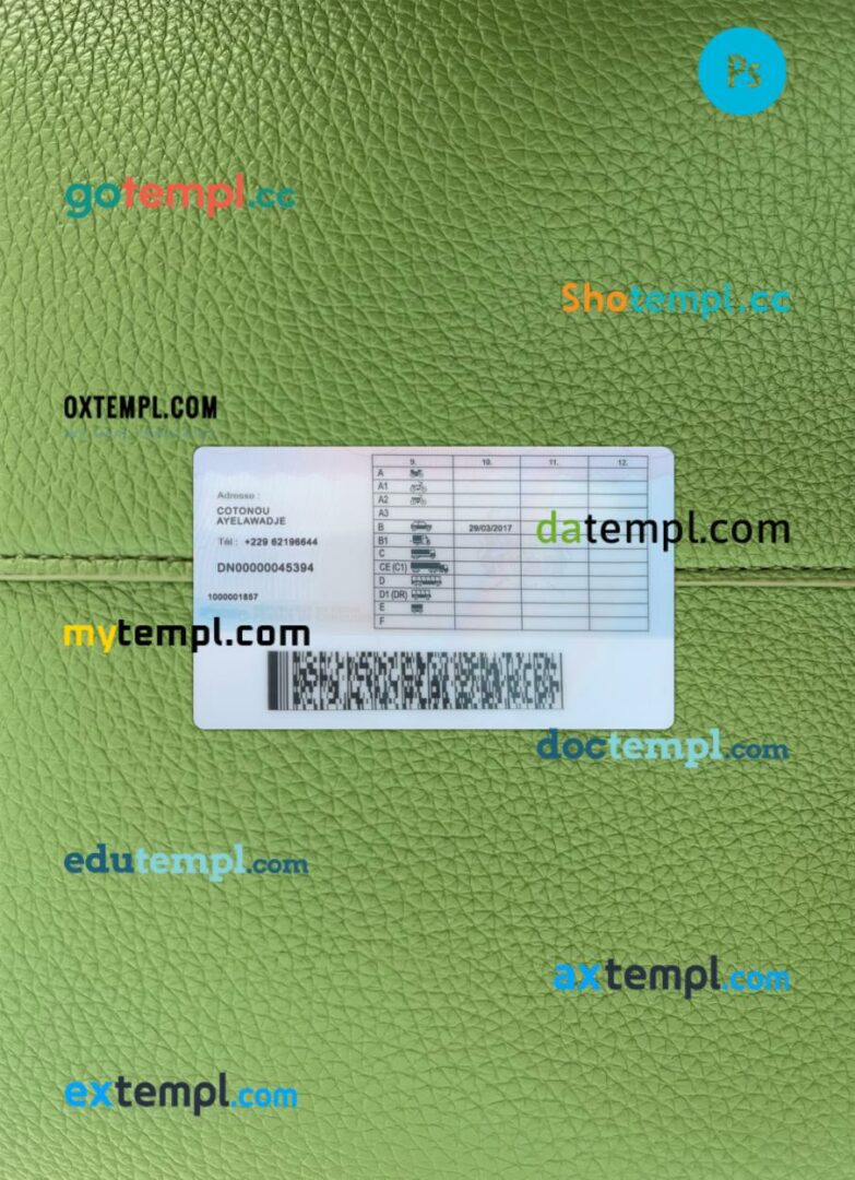 Benin driving license PSD files, scan look and photographed image, 2 in 1 - Image 2
