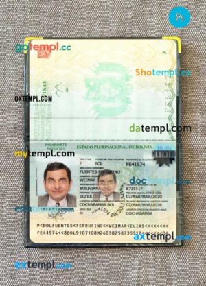 Bolivia passport editable PSD files with address page, scan and photo-realistic look, 2020-present