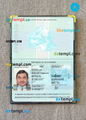 Botswana passport editable PSD files with address page, scan and photo-realistic look, 2020-present