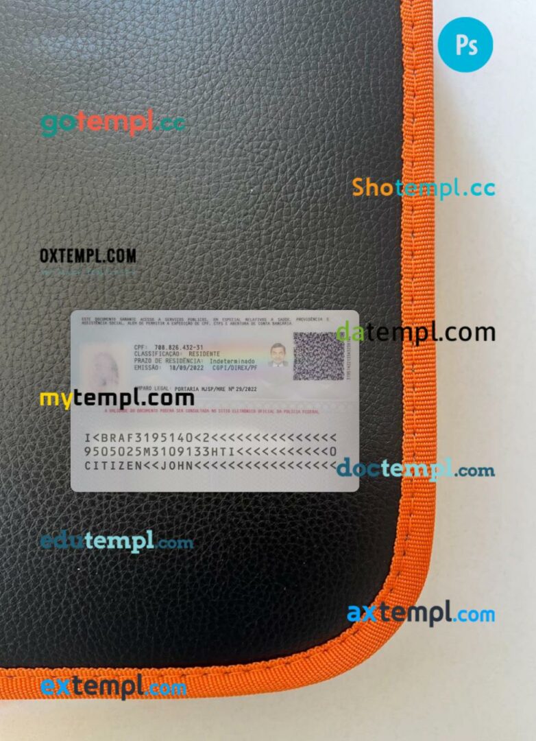 Brazil residence card editable PSD files, scan look and photo-realistic look, 2 in 1, 2022-present - Image 2
