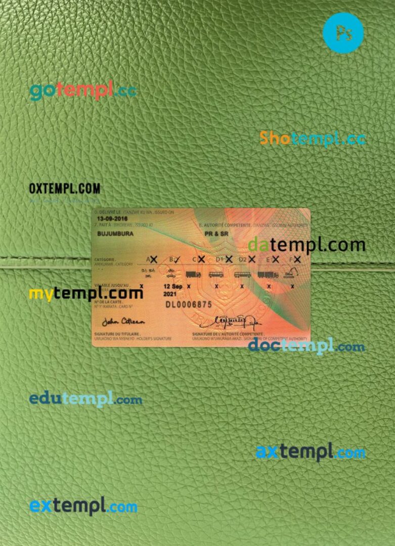 Burundi driving license PSD files, scan look and photographed image, 2 in 1 - Image 2