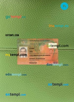 Burundi driving license PSD files, scan look and photographed image, 2 in 1