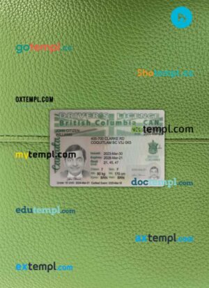 Canada British Columbia driving license PSD files, scan look and photographed image, 2 in 1, 2021-present