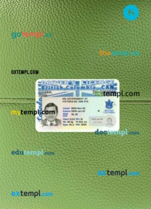 Canada British Columbia driving license PSD files, scan look and photographed image, 2 in 1, new version