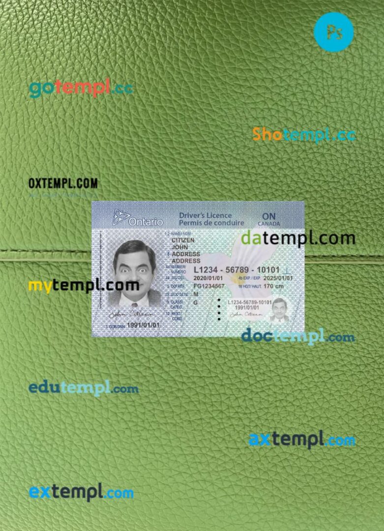 Canada Ontario DL PSD files, scan look and photographed image, 2 in 1, (2018 – present), version 2