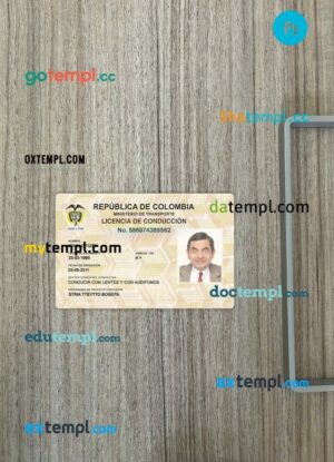 Colombia driving license PSD files, scan look and photographed image, 2 in 1, version 2