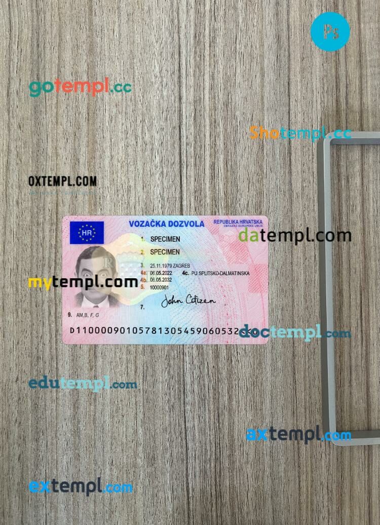 Croatia driving license PSD files, scan look and photographed image, 2 in 1, 2022-prsesent