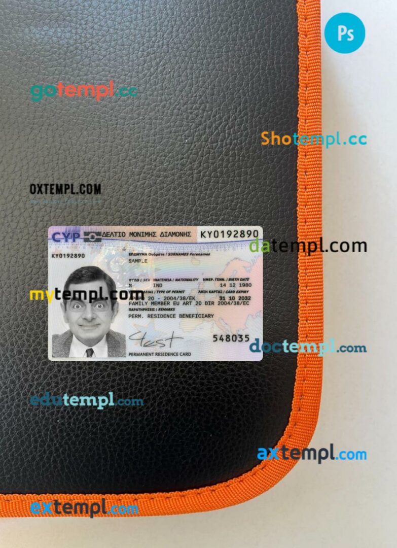 Cyprus residence permit editable PSD files, scan look and photo-realistic look, 2 in 1, 2022-present