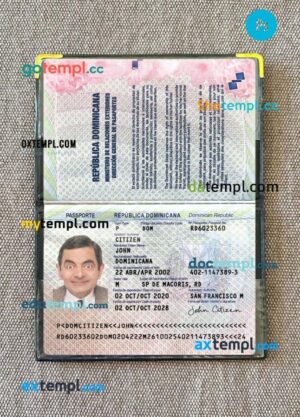 Dominican Republic passport editable PSD files with address page, scan and photo-realistic look 2020-present photolook, version 2