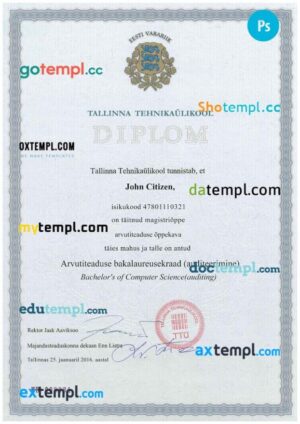 Estonia Tallinn University of Technology Bachelor's diploma template in PSD format