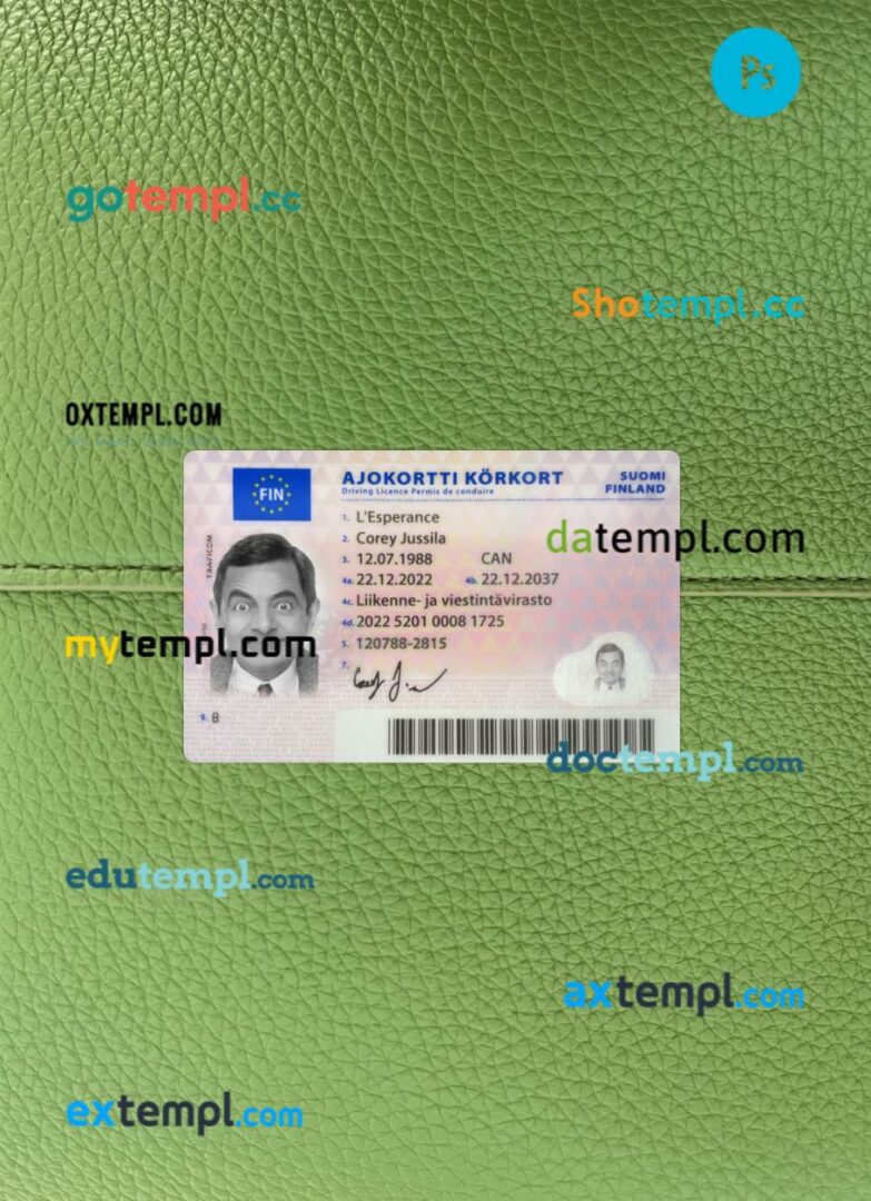 Finland driving license PSD files, scan look and photographed image, 2 in 1, 2022-present