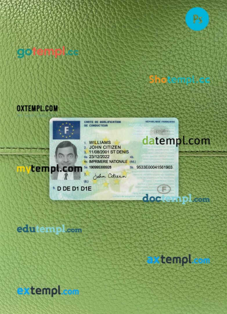 France driving license PSD files, scan look and photographed image, 2 in 1, 2022-present