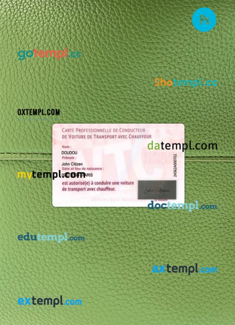France professional driver's card PSD files, scan look and photographed image, 2 in 1 - Image 2